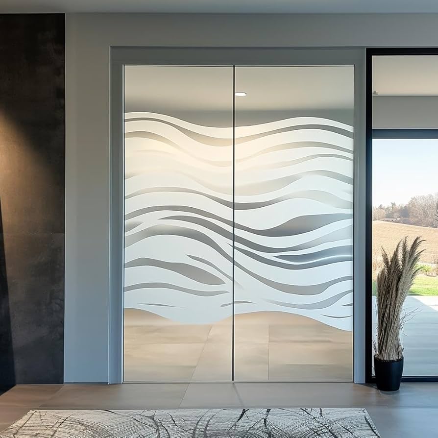 Decorative and privacy window film on office or entry glass