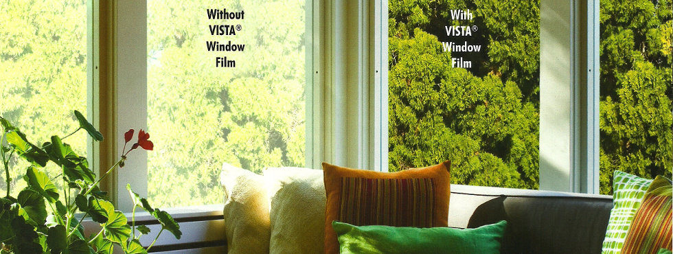 Comparison showing a room view without Vista window film and with Vista window film